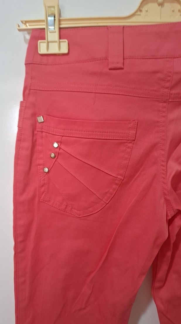 Kadın Parlak Pembe Düğmeli Pantolon - Görsel 5