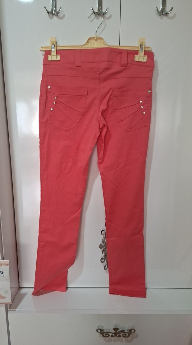 Kadın Parlak Pembe Düğmeli Pantolon - Görsel 4