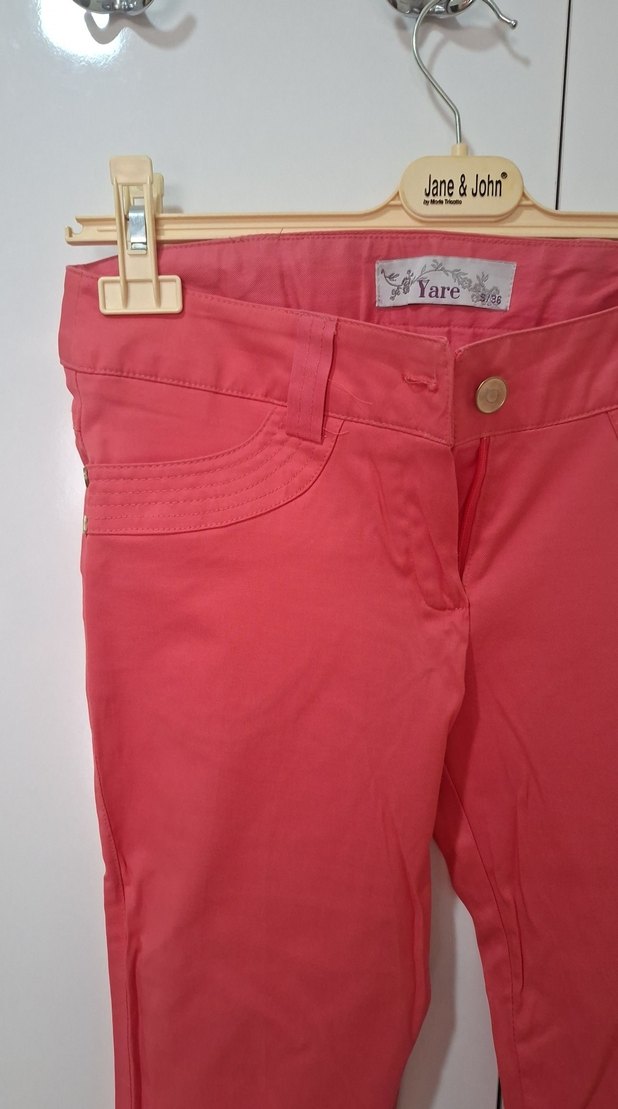 Kadın Parlak Pembe Düğmeli Pantolon - Görsel 3