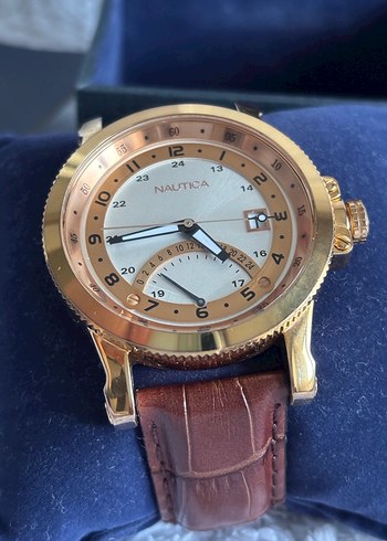 ORİJİNAL NAUTİCA GOLD SAAT ÇELİK KASA DERİ KORDON - Görsel 7