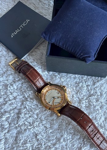 ORİJİNAL NAUTİCA GOLD SAAT ÇELİK KASA DERİ KORDON - Görsel 6
