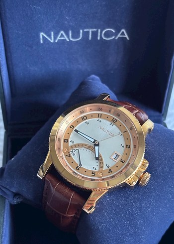 ORİJİNAL NAUTİCA GOLD SAAT ÇELİK KASA DERİ KORDON - Görsel 8