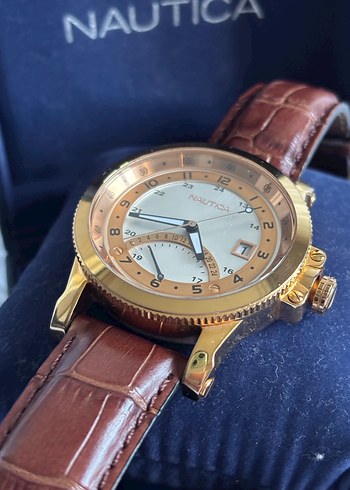 ORİJİNAL NAUTİCA GOLD SAAT ÇELİK KASA DERİ KORDON - Görsel 3