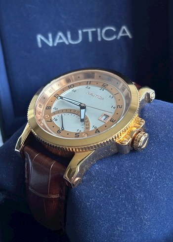 ORİJİNAL NAUTİCA GOLD SAAT ÇELİK KASA DERİ KORDON - Görsel 9