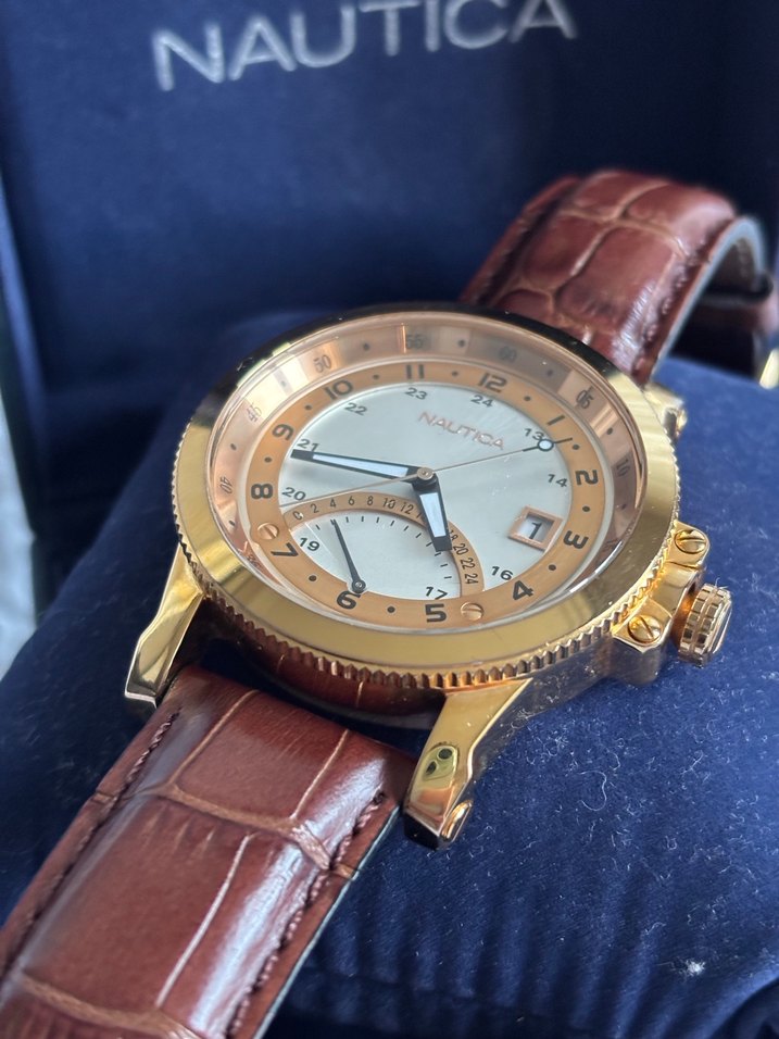 ORİJİNAL NAUTİCA GOLD SAAT ÇELİK KASA DERİ KORDON - Görsel 3