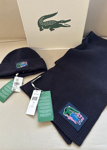 ORİJİNAL LACOSTE ATKI BERE SETİ UNİSEX SIFIR ETİKETLİDİR. - Görsel 3