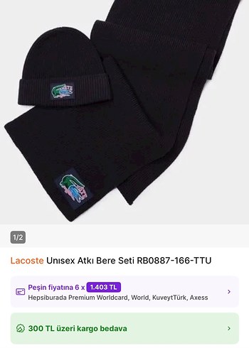 ORİJİNAL LACOSTE ATKI BERE SETİ UNİSEX SIFIR ETİKETLİDİR. - Görsel 2