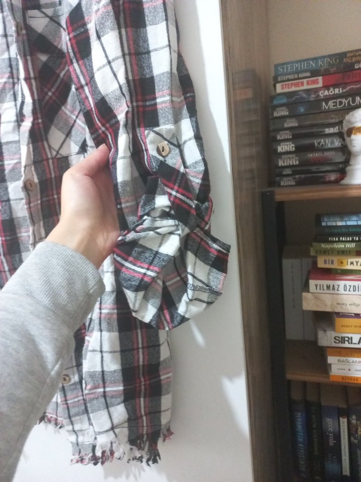 Ekoseli Uzun Kollu Salaş Kadın Gömlek - Görsel 3