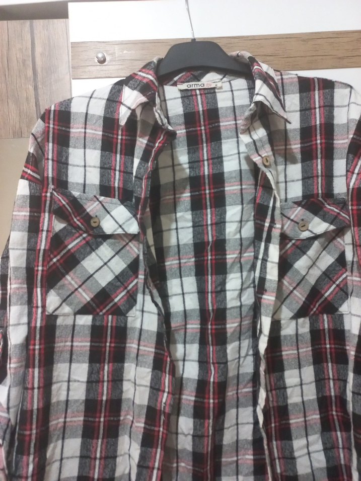 Ekoseli Uzun Kollu Salaş Kadın Gömlek - Görsel 2