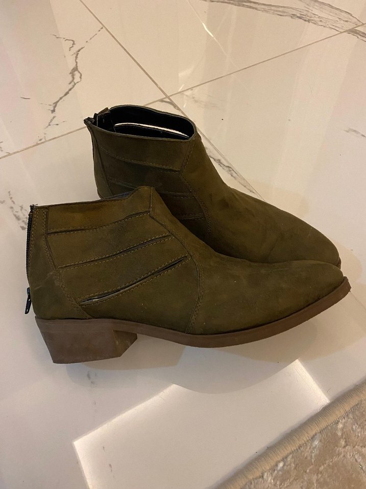 Kahverengi Süet Kadın Botu, Tokalı, Kalın Topuk - Görsel 2