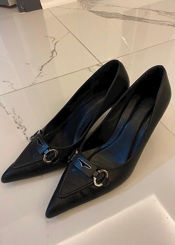 Kadın Siyah Deri Tokalı Stiletto - Görsel 4