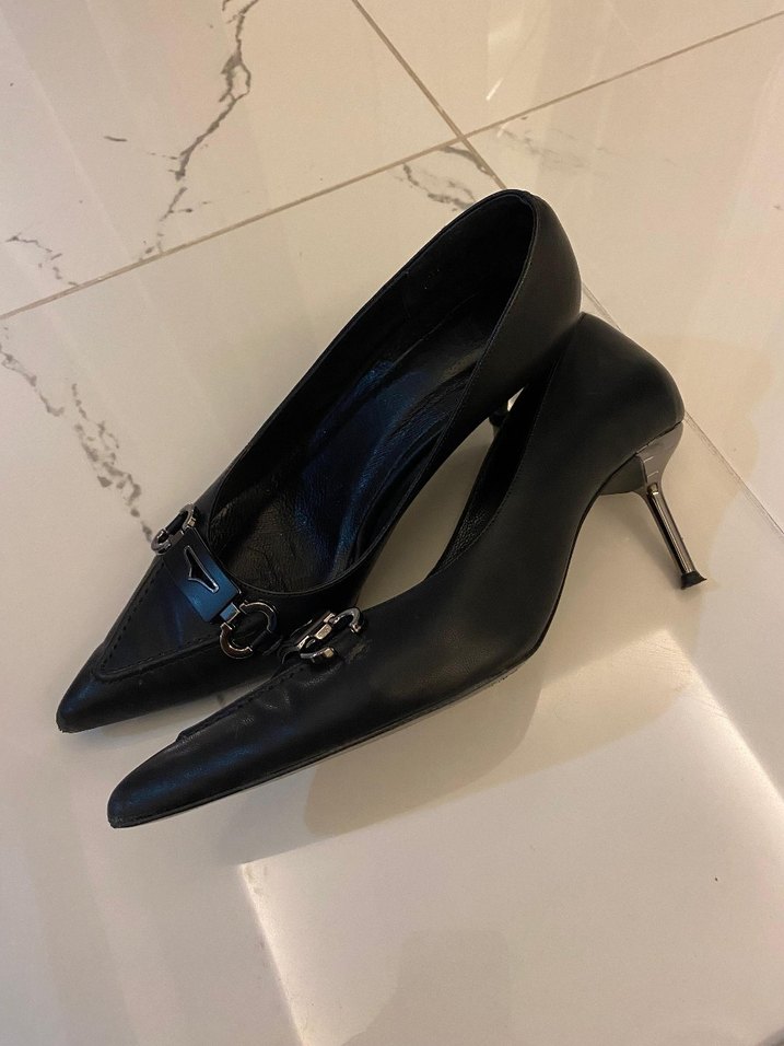 Kadın Siyah Deri Tokalı Stiletto - Görsel 3