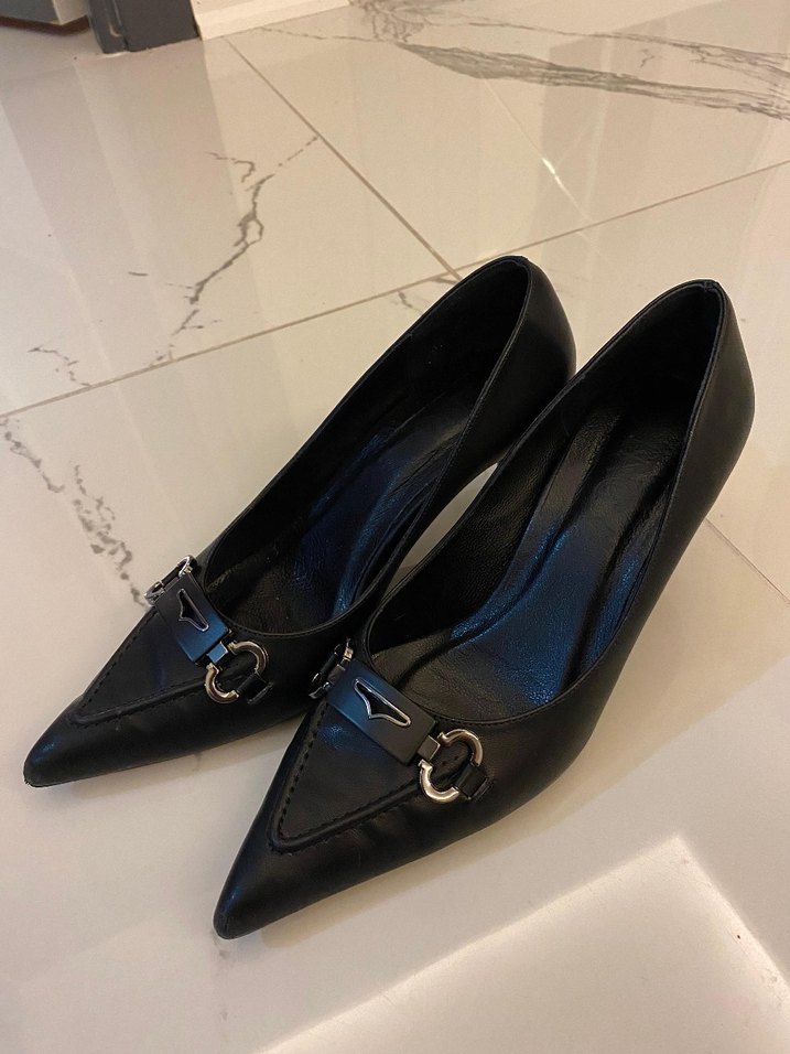 Kadın Siyah Deri Tokalı Stiletto - Görsel 4