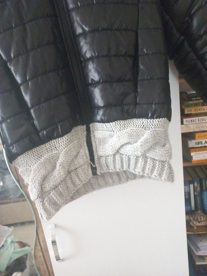 Gri Örgü Detaylı Kadın Mont - Görsel 3