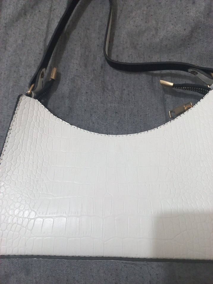 Beyaz Yılan Derisi Desenli Deri Kadın Çanta - Görsel 2
