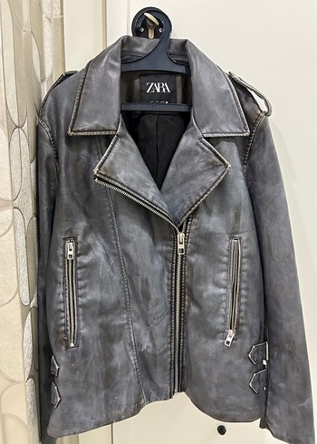 Gri Deri Biker Ceket - Zara