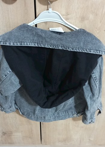 Kız Çocuk Gri Nakışlı Kürklü Denim Ceket - Görsel 2