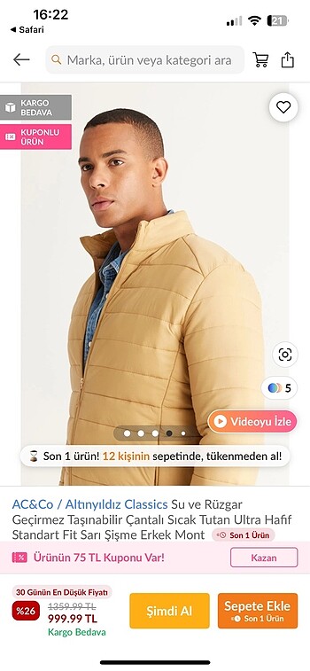 m Beden Altınyıldız Classics Şişme Mont