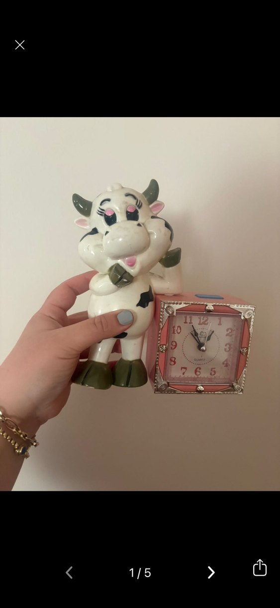 Beyaz İnek Figürlü Masa Saati - Görsel 2
