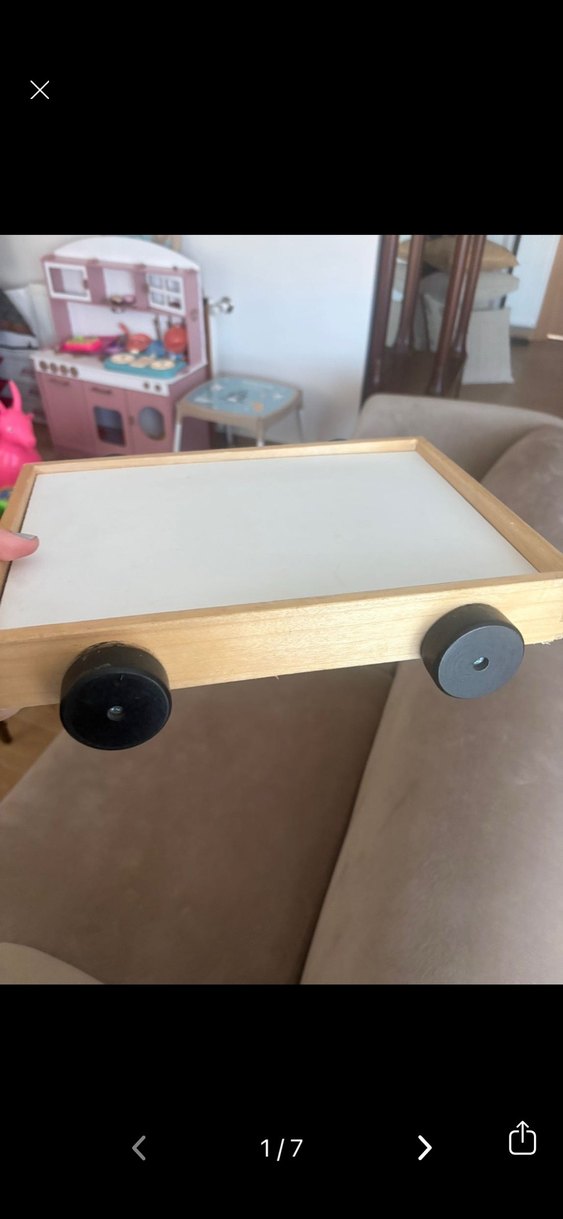 Beyaz Ahşap Tekerlekli Oyuncak/yazı tahtası - Görsel 2