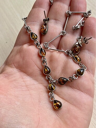 925 ayar kehribar gümüş set