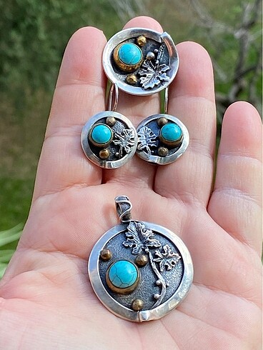 925 ayar Firuze taşlı gümüş set
