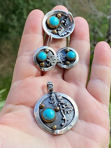 Beden 925 ayar Firuze taşlı gümüş set