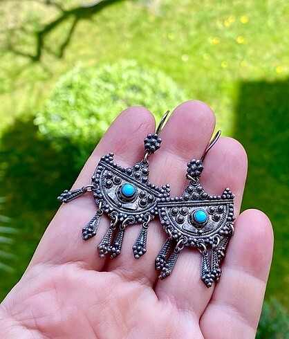 Beden 925 ayar Firuze taşlı gümüş küpe