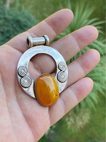 925 ayar damla kehribar gümüş kolye ucu - Görsel 2