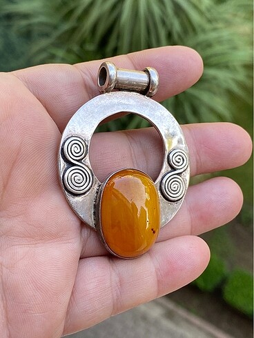 925 ayar damla kehribar gümüş kolye ucu - Görsel 5