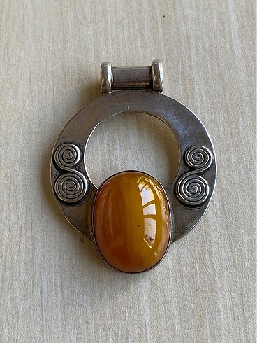 925 ayar damla kehribar gümüş kolye ucu - Görsel 7