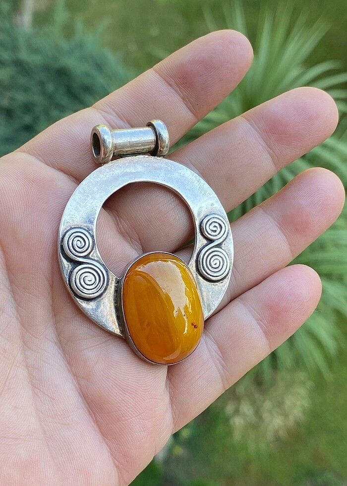 925 ayar damla kehribar gümüş kolye ucu - Görsel 2