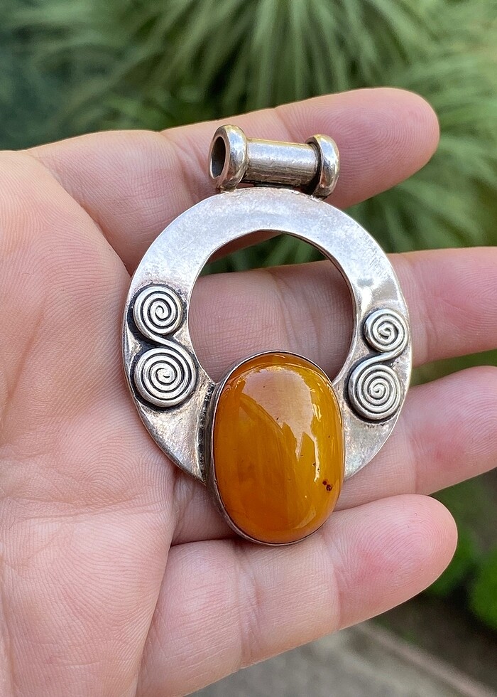 925 ayar damla kehribar gümüş kolye ucu - Görsel 4