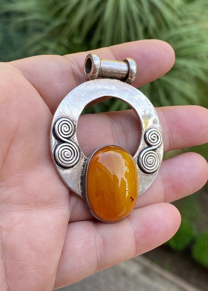 925 ayar damla kehribar gümüş kolye ucu - Görsel 5