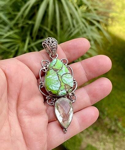 925 ayar elişi Firuze ve sitrin taşlı kolye ucu - Görsel 2