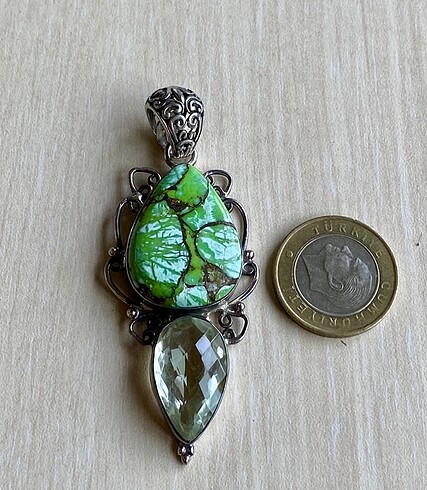 925 ayar elişi Firuze ve sitrin taşlı kolye ucu - Görsel 4