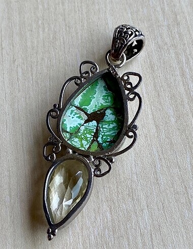 925 ayar elişi Firuze ve sitrin taşlı kolye ucu - Görsel 6