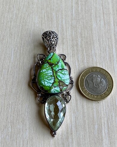 925 ayar elişi Firuze ve sitrin taşlı kolye ucu - Görsel 5