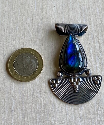 925 ayar Labrodarit taşlı gümüş kolye ucu - Görsel 5