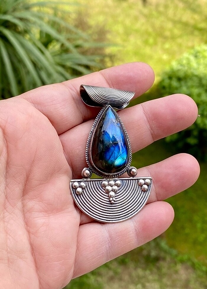 925 ayar Labrodarit taşlı gümüş kolye ucu - Görsel 2