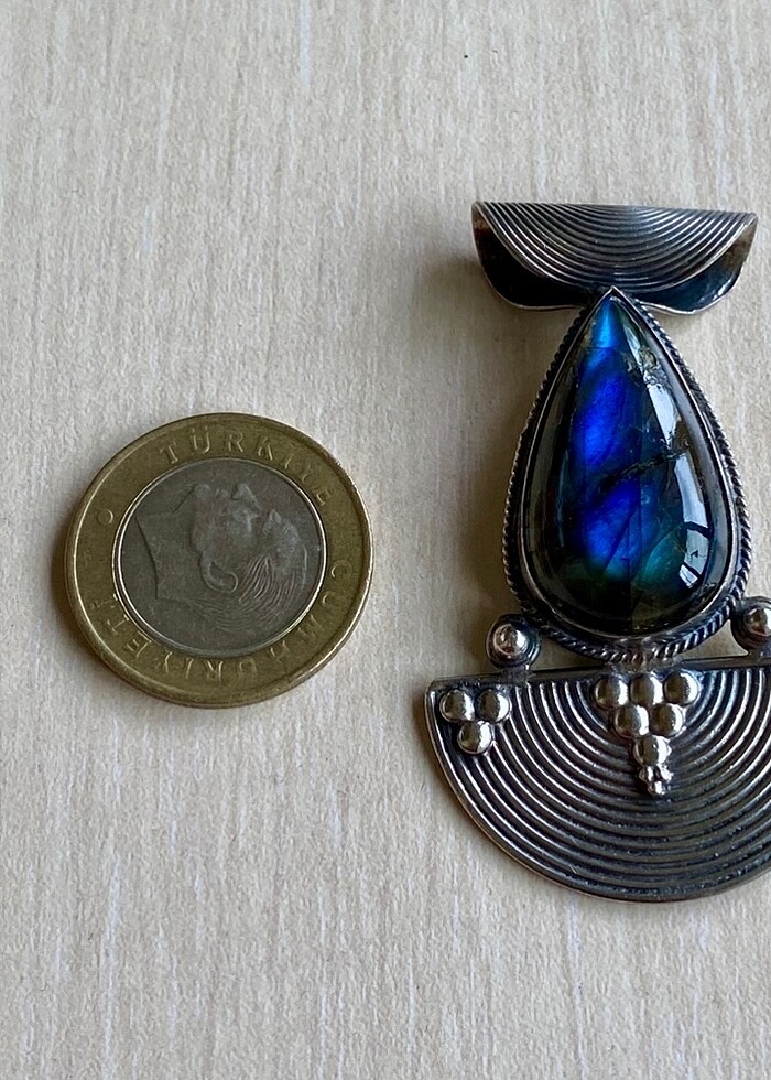 925 ayar Labrodarit taşlı gümüş kolye ucu - Görsel 5