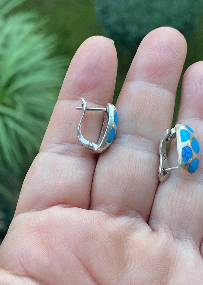 925 ayar Firuze gümüş küpe - Görsel 4