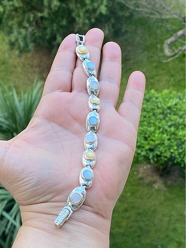 925 ayar renkli Sedef taşlı gümüş bileklik
