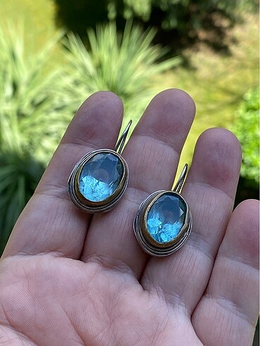 Diğer 925 ayar aquamarine gümüş küpe