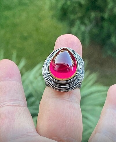 Diğer 925 ayar Garnet ( lal ) taşlı gümüş yüzük