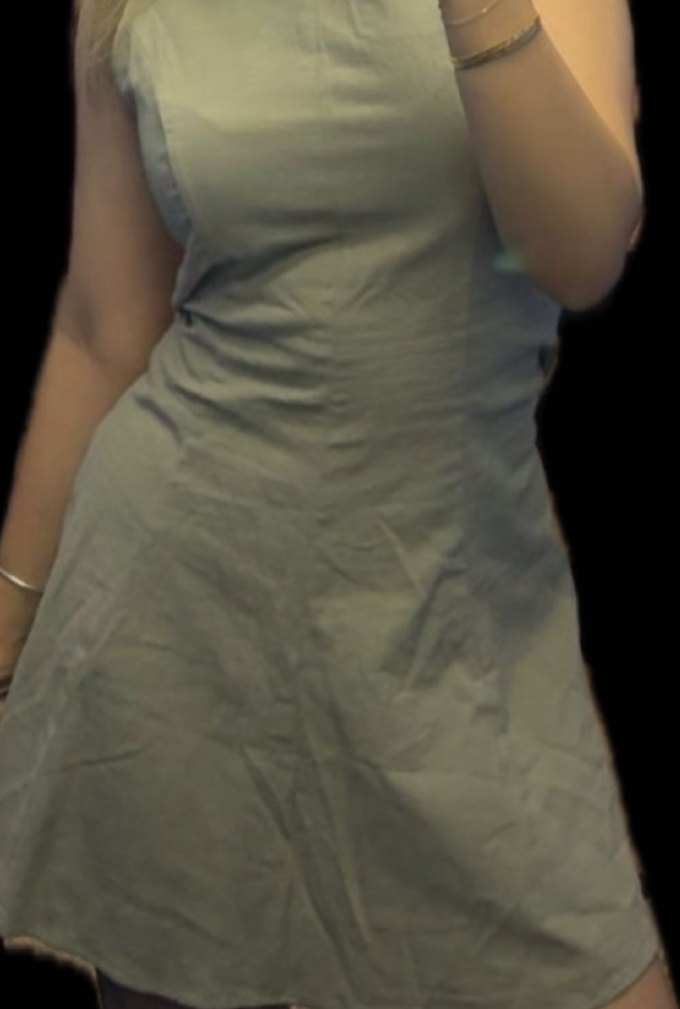 Yeşil Kolsuz Mini Keten Elbise - Görsel 2