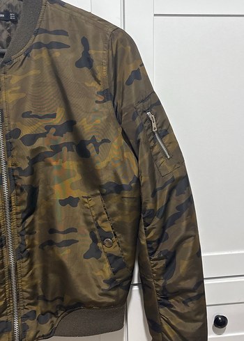 m Beden haki Renk Kadın Kamuflaj Fermuarlı Bomber Ceket