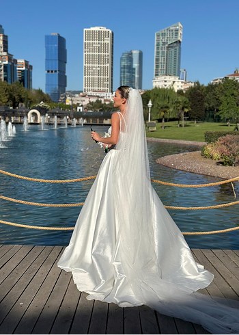 İnci Detaylı Saten Askılı Gelinlik - Görsel 6