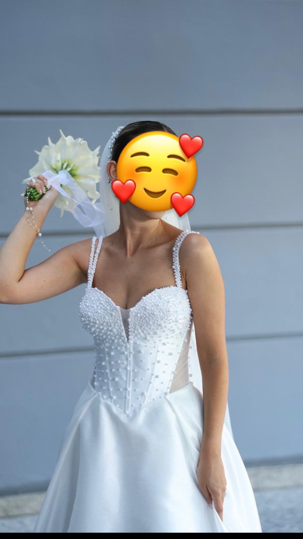 İnci Detaylı Saten Askılı Gelinlik - Görsel 5