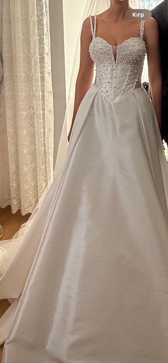 İnci Detaylı Saten Askılı Gelinlik - Görsel 3